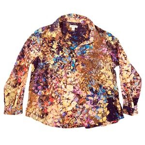 Coldwater Creek 100% Silk Floral Blouse Multi Color Abstract Print Top 1X 18